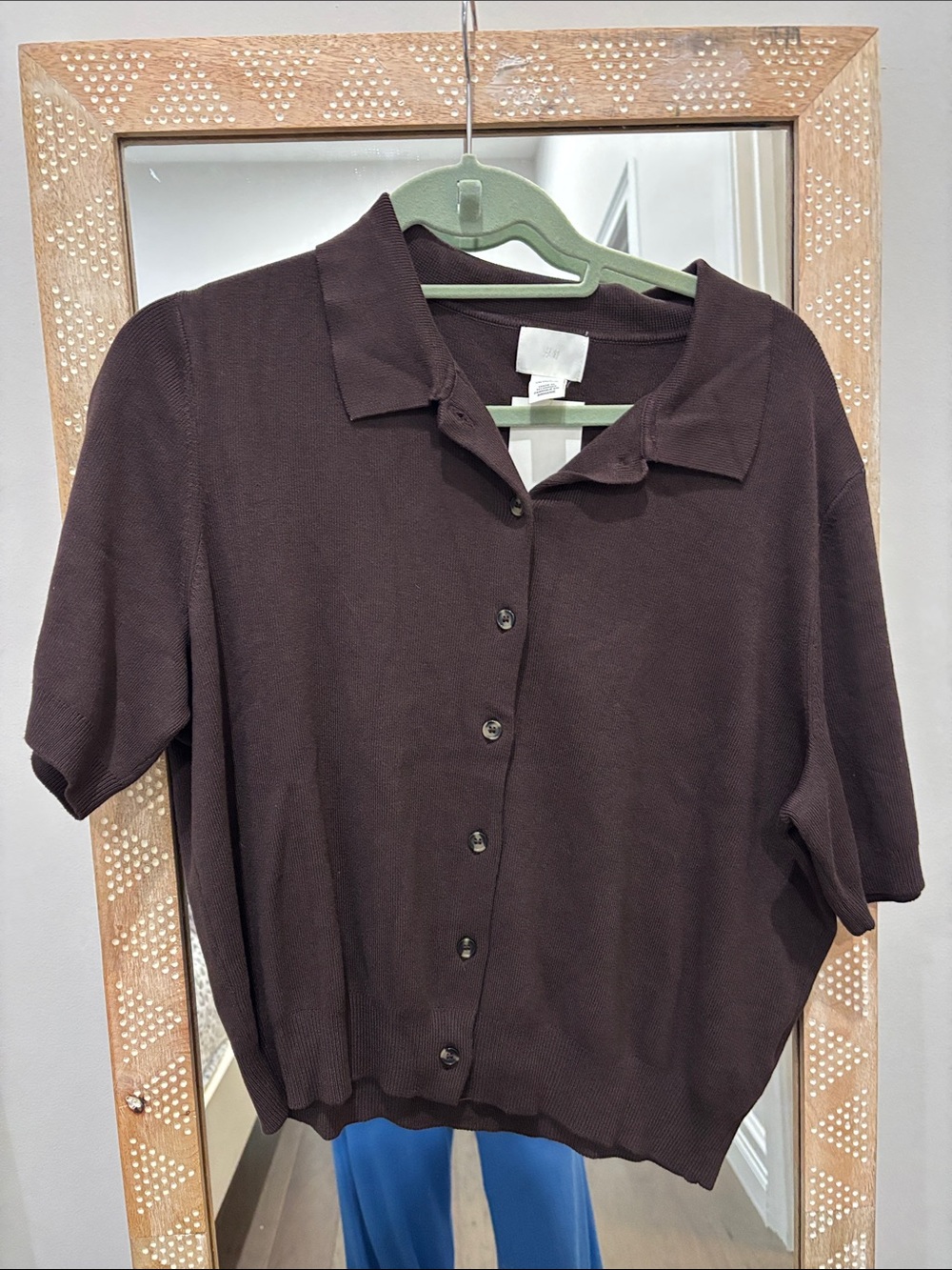 H&M Dark Brown Short-Sleeve Button Down sweater